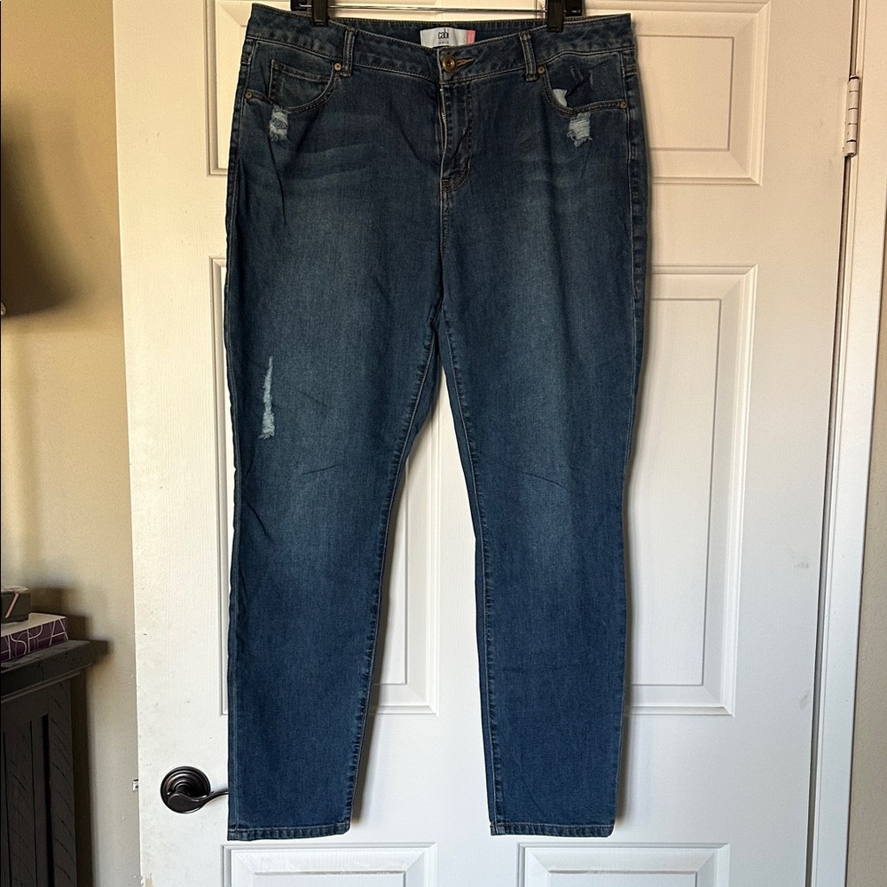 CAbi Distressed Blue Curvy Skinny Jean